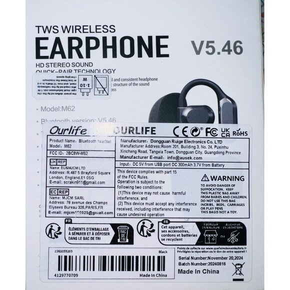 Set of 2) TWS Wireless Earphone HD Stereo Sound Quick-Pair Technology V5.46 M62 - Picture 2 of 3